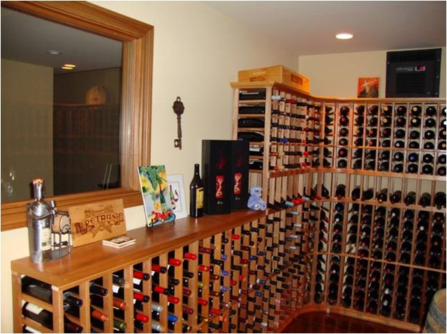 Semi-Custom Wine Racks Left Wall with Window Home Wine Cellar San Diego CA