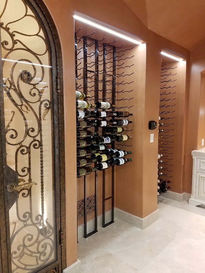Contemporary California Home Wine Cellar with Metal Racking