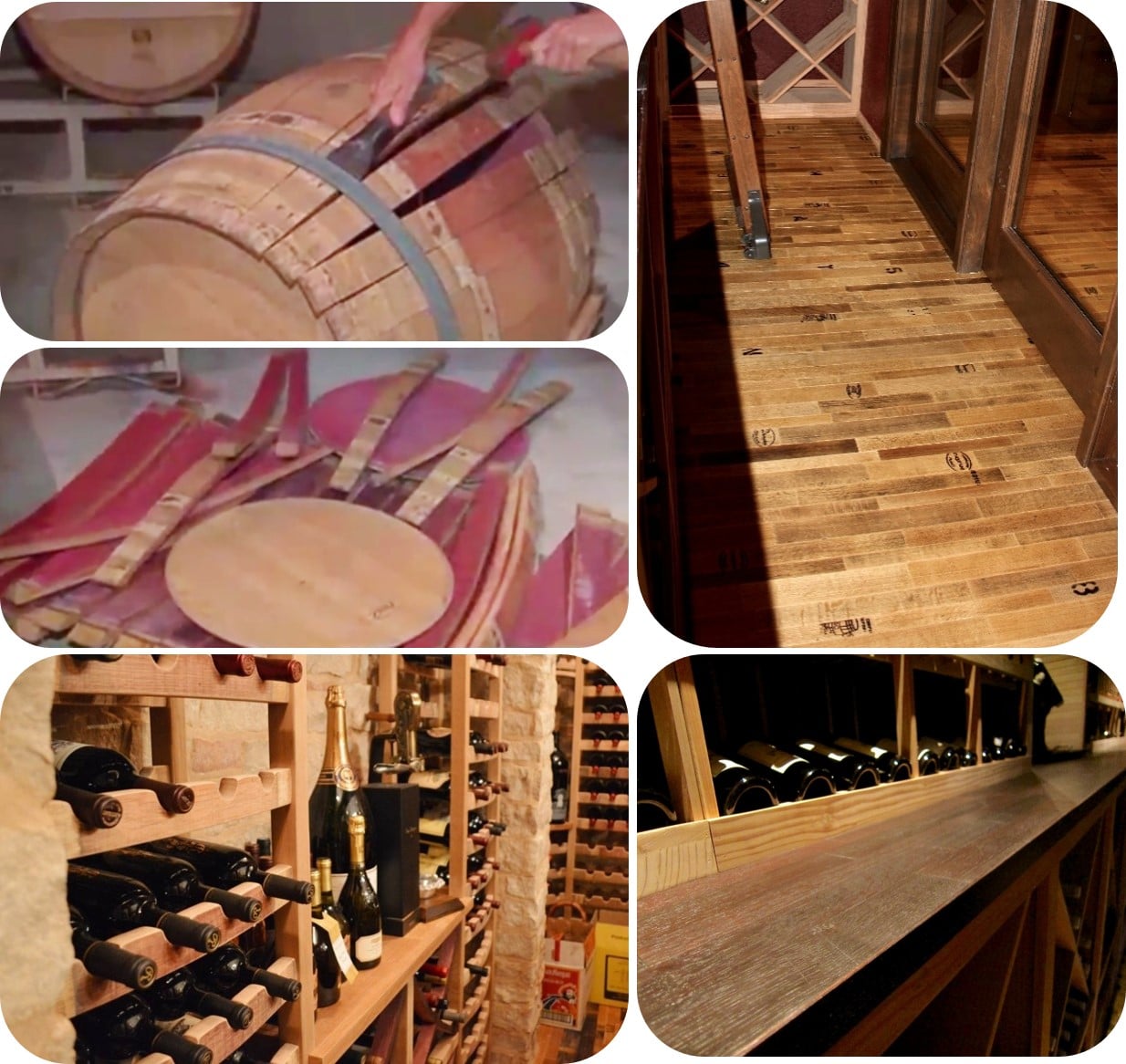 Do you love wine barrel features in your custom wine cellar? Request a quote today! Wine Barrel Flooring, Racks, and Tabletop