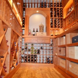 California Custom Home Wine Cellar with Unique Features