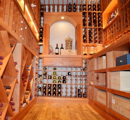 California Custom Home Wine Cellar with Unique Features