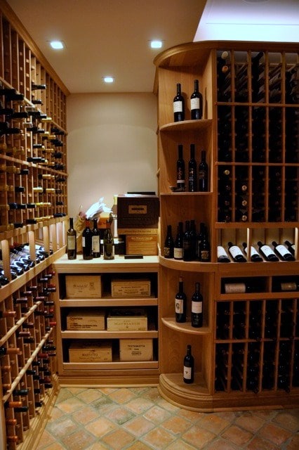 Residential Wine Cellar Designed with Wood Wine Racks