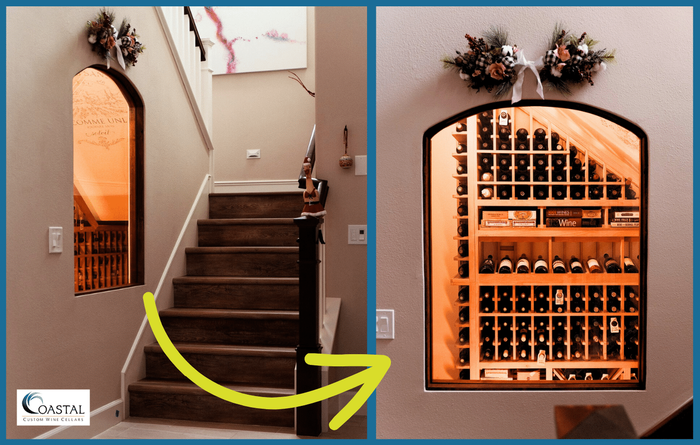The Extra Space Under the Stairs was Utilized For a Custom Home Wine Cellar