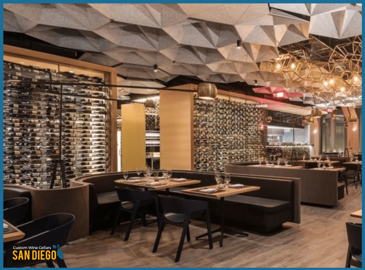 Commercial wine cellar elegantly displayed in a San Diego Restaurant