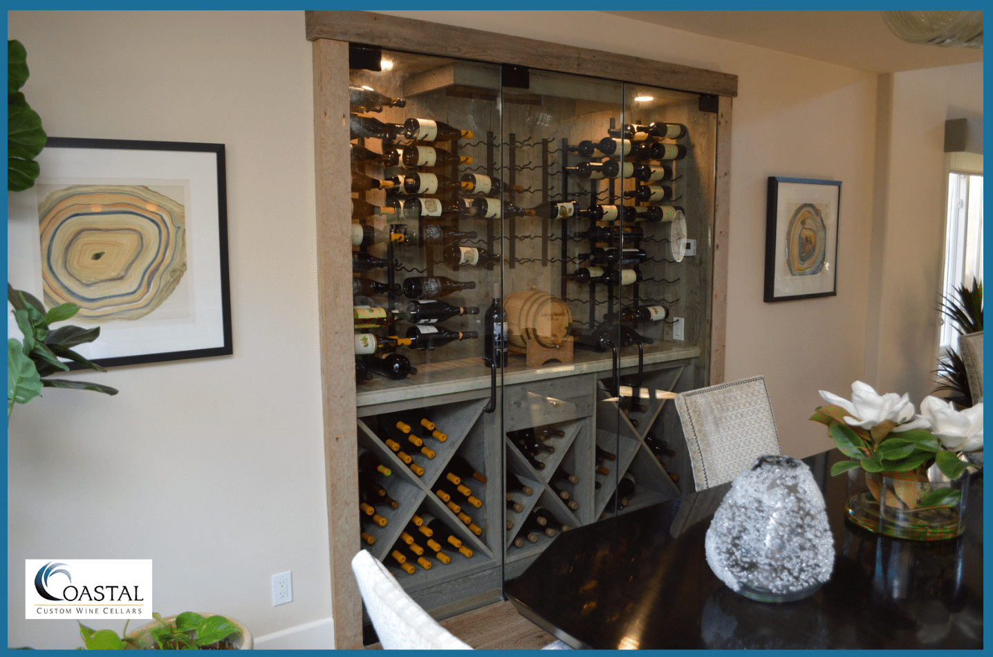 Glass Wine Cellars with Modern Wine Racks in Torrey Pines