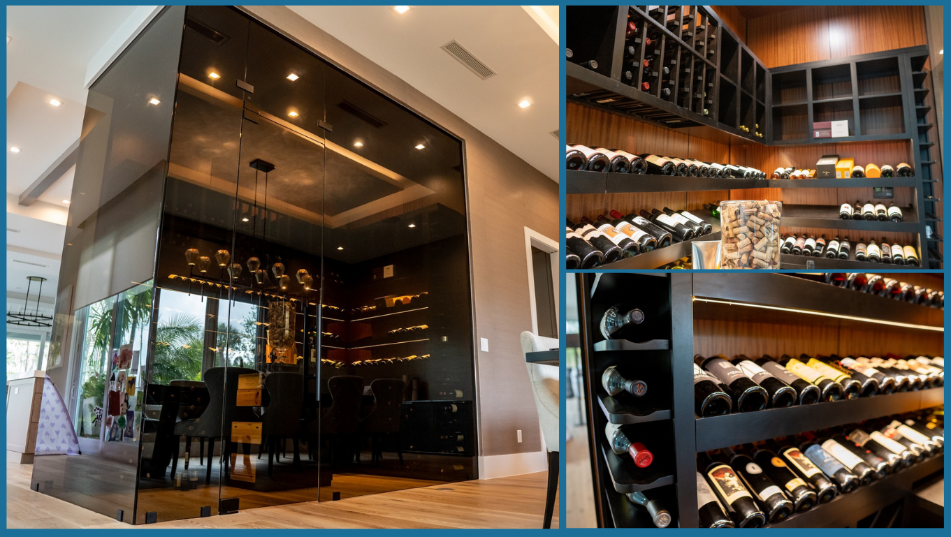Sophisticated Glass Wine Room with a Transitional Approach Installed in San Diego