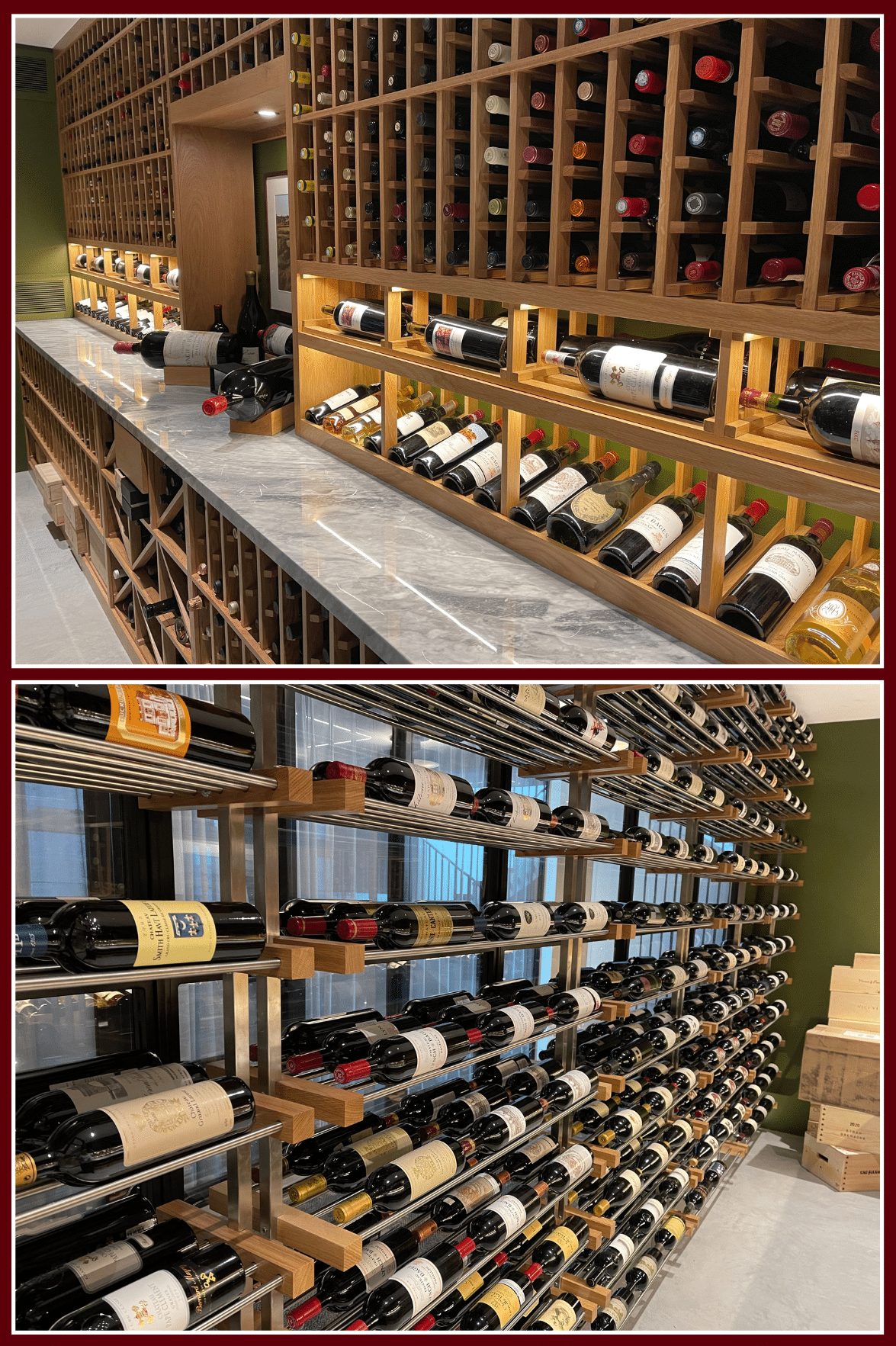 Explore these amazing contemporary wine displays designed by our wine cellar experts! Metal and wooden elements for custom glass wine cellar
