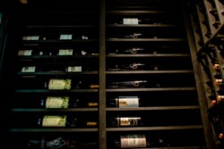 1 - Modern Wine Display with Horizontal Wooden Wine Racking Modern Wine Display with Horizontal Wooden Wine Racking